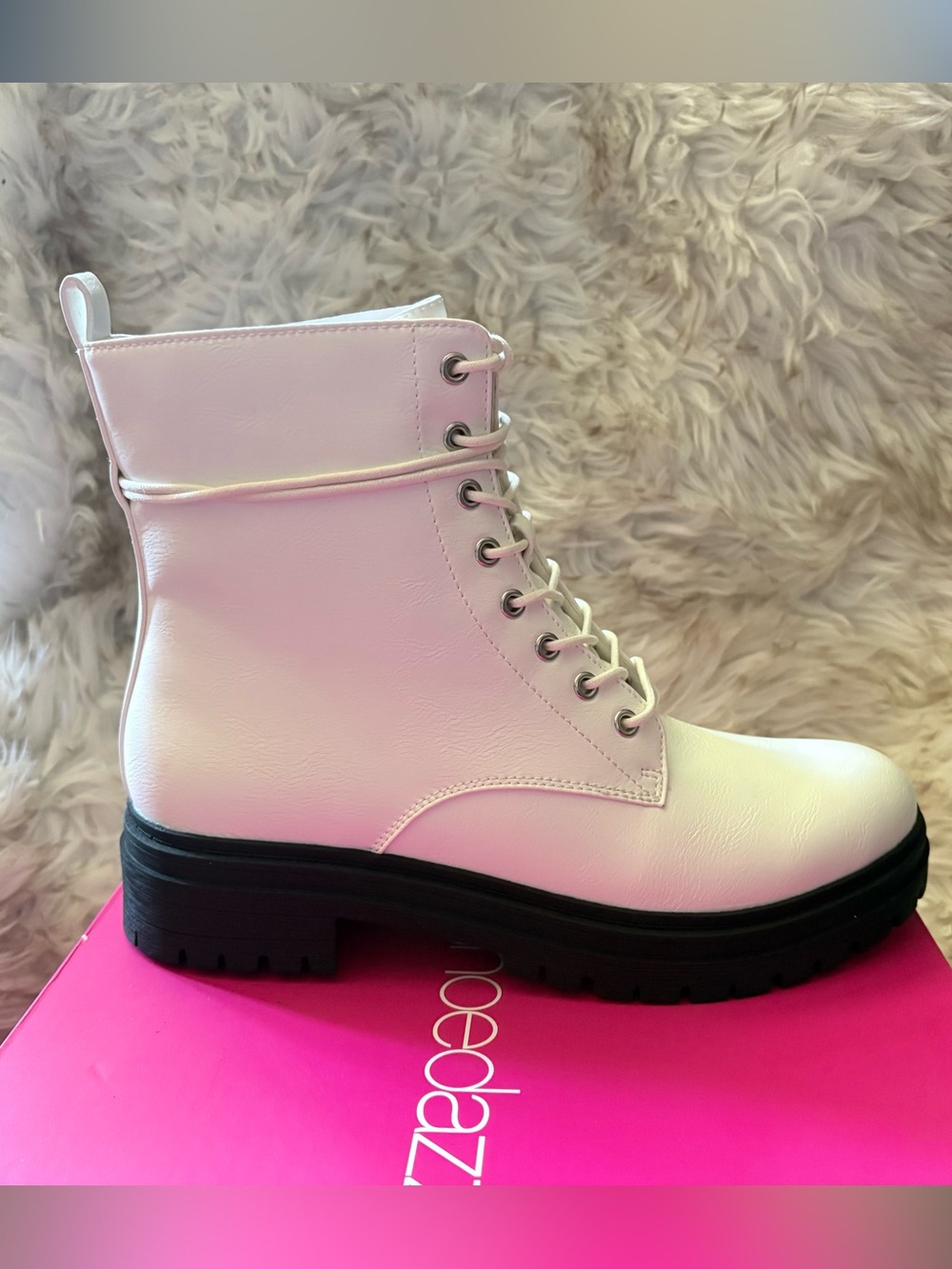 Women's Zahari White Lace-Up Combat Boots
